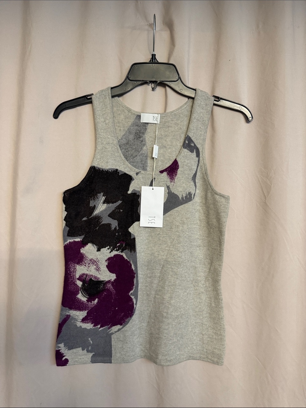 TSE Mulberry Combo 100% Cashmere Knit Tank Top, Size S, Color Gray/purple/Black